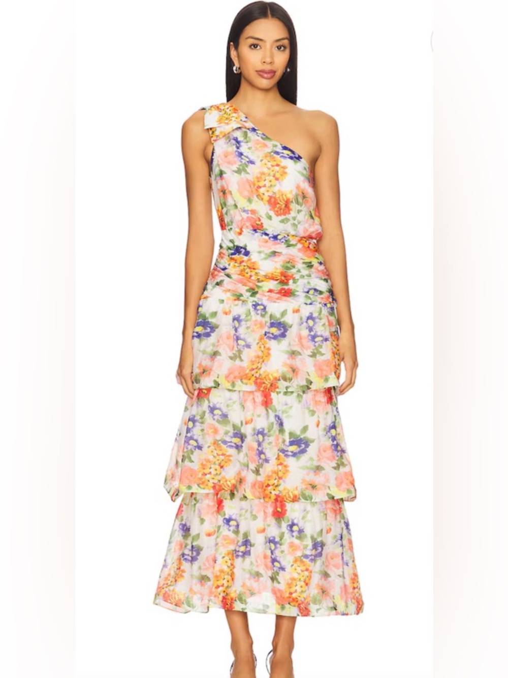 Anthropologie Astr the Label Natali Floral Tiered Maxi- White Multi size Large